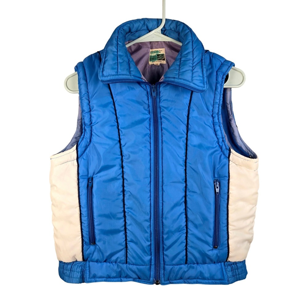 Vintage 80s Puffer Vest MED Blue White Colorblock Sears Back To The Future Vest‎